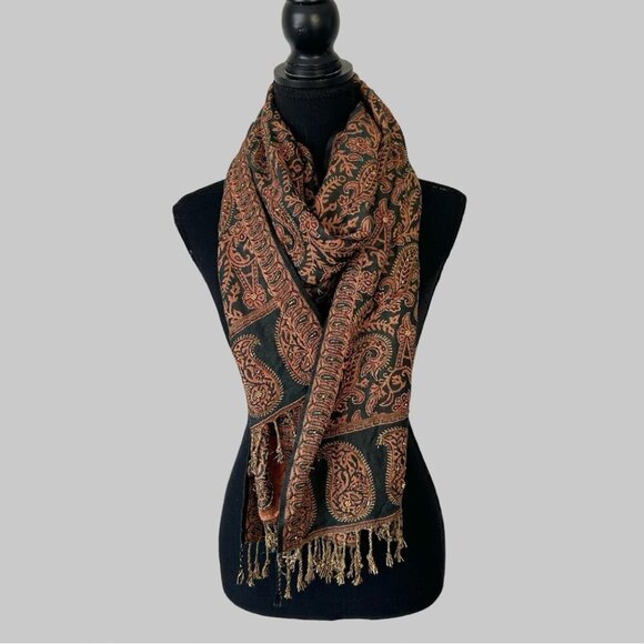 Boho Beaded Accents Paisley Rayon Rectangle Scarf - Picture 1 of 12